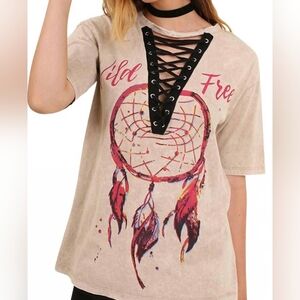 Umgee EUC Medium Dreamcatcher Graphic Tee Grayish Color